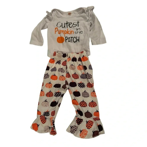 HALLOWEEN GUC BABY GIRL ORANGE WHITE COSTUME PANTS TOP FALL SZ 6 12 MONTHS - Picture 1 of 1